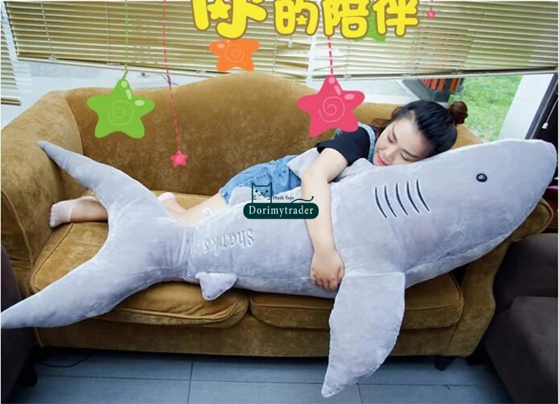 Dorimytrader Hot Large 63inches Emulational Animal Shark Plush Toy 160cm Jumbo Soft Stuffed Lifelike Sharks Kids and Adults Play Doll Sleeping Pillow DY61620(19)