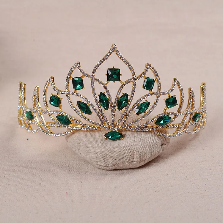 

Baroque Golden Green Red Blue Crystal Bridal Tiaras Crown Diadem Rhinestone Crowns for Brides Headbands Wedding Hair Accessories