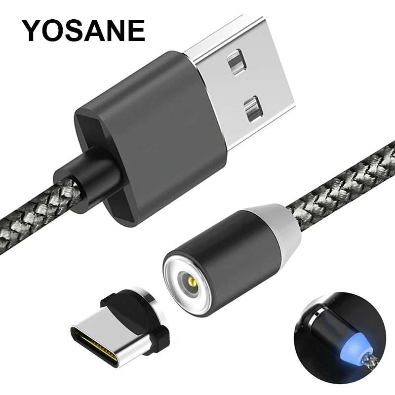 Светодиодный магнитный кабель usb type-C, Магнитный зарядный кабель type-C для samsung S8 S9 Plus A3 A5 Xiaomi 8 Oneplus USB-C, зарядный провод