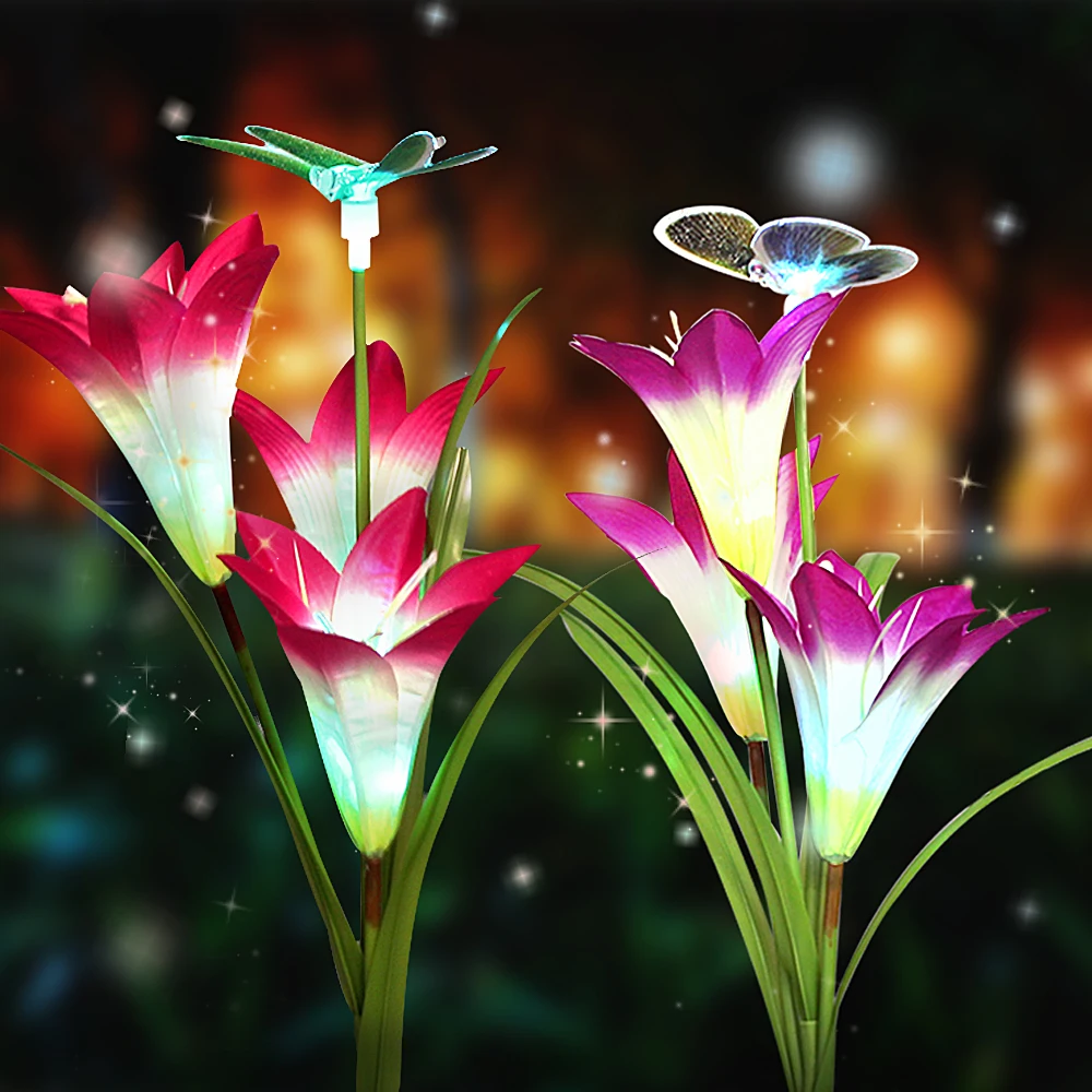 

Butterfly/Dragonfly Lily Flower Light Outdoor Landscape Lighting with 7 Colors Change Decorative Garden Light Solar Powered Lamp