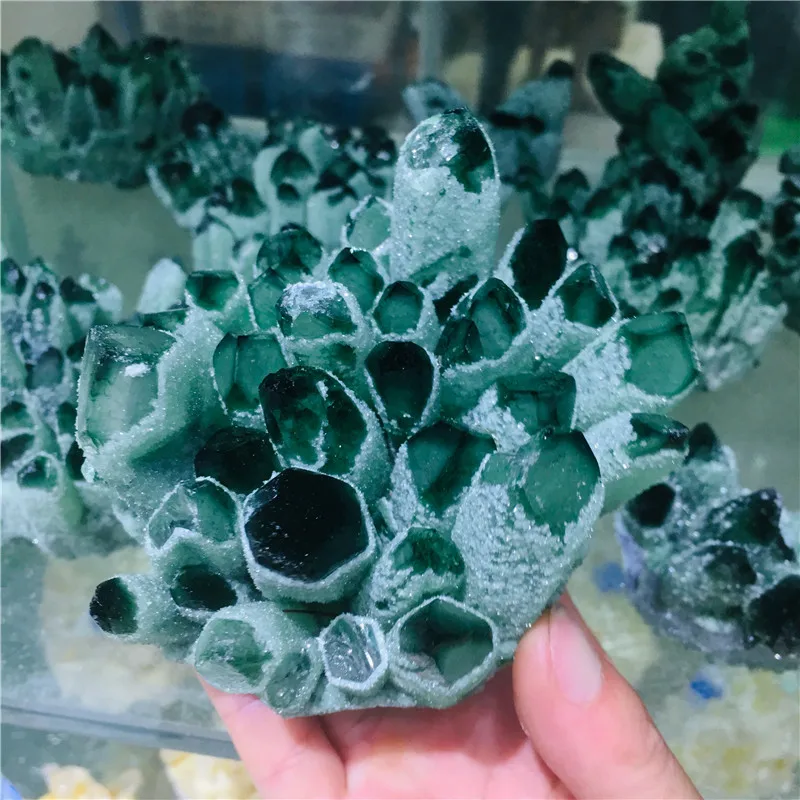 300-1000 г недавно обнаруженный зеленый Кварцевый Минеральный кластер с лечебным действием, образцы+ основа