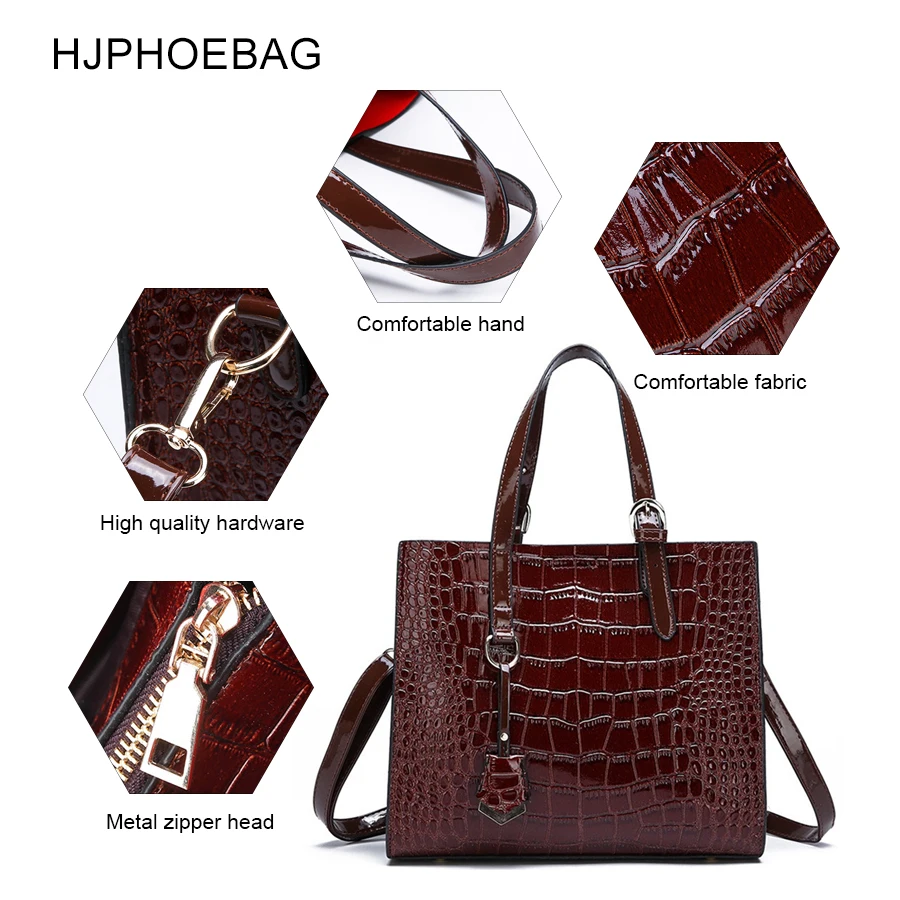 HJPHOEBAG الفاخرة المرأة حقيبة قمة الموضة-حقائب بيد التمساح نمط براءات حقائب يد جلدية الكلاسيكية المرأة حقيبة كتف YC195