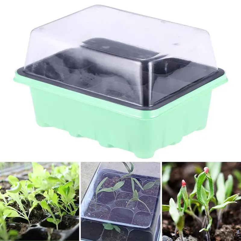 

1 Pcs 18x14x6CM Green Seedling Tray Sprout Plate 12-Cells Nursery Pots Tray With Transparent Lids Box For Gardening Bonsai