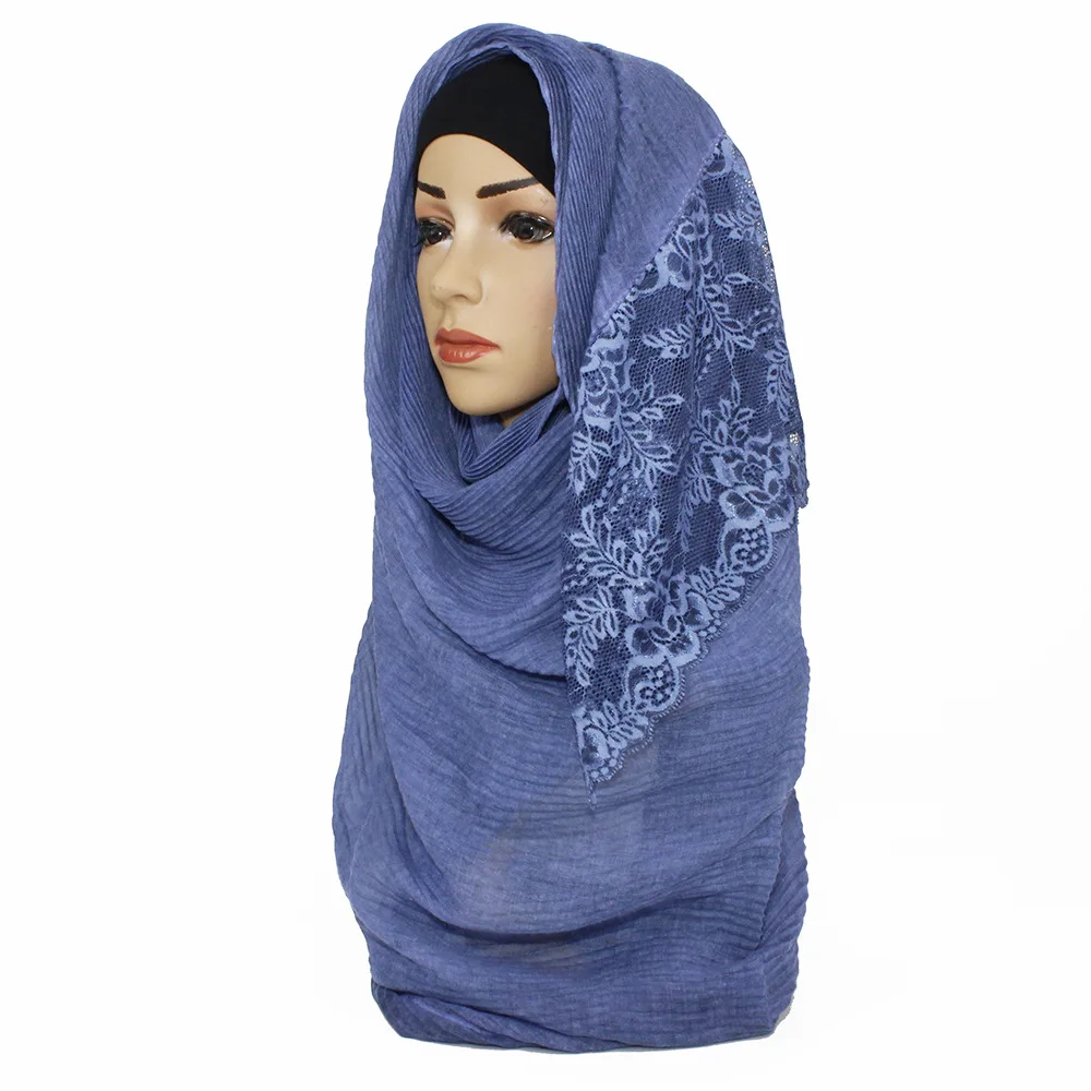 

women wrinkle Pure color Scarf Cotton hemp tie-dyed lace-edged Muslim scarf Arab Beach tourism shade and sunscreen Scarf Shawl
