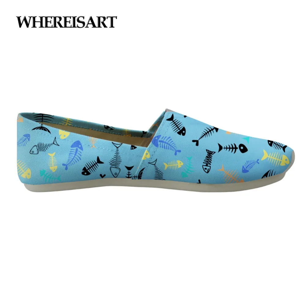 

WHEREISART High Quality Women Flats Shoes Blue Fishes Printed Fashion Ladies Loafers Casual Comfortable Light for Female Lazy
