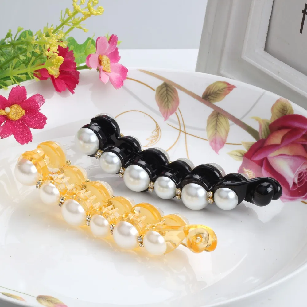 1PC Fashion Banana Clips Barrettes For Women Big Pearl Hairpins Elegant
