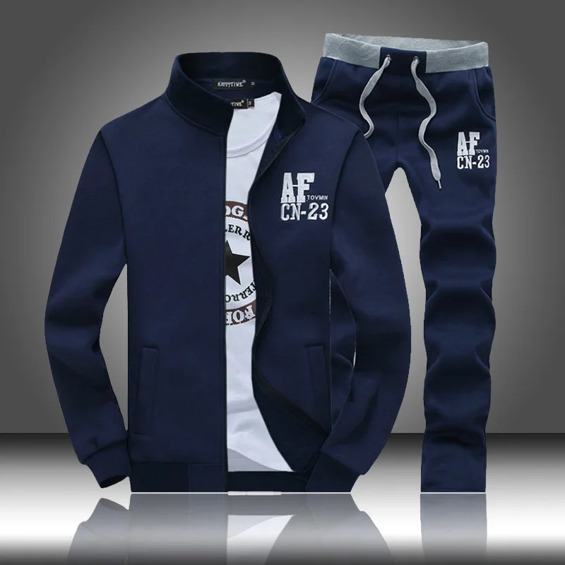 

Fleece Men Tracksuits Jacket Sets Cardigan Sweatshirt Drawstring Pants Mens Outwear Hoodies Zipper Sportwear Male Set Elastic