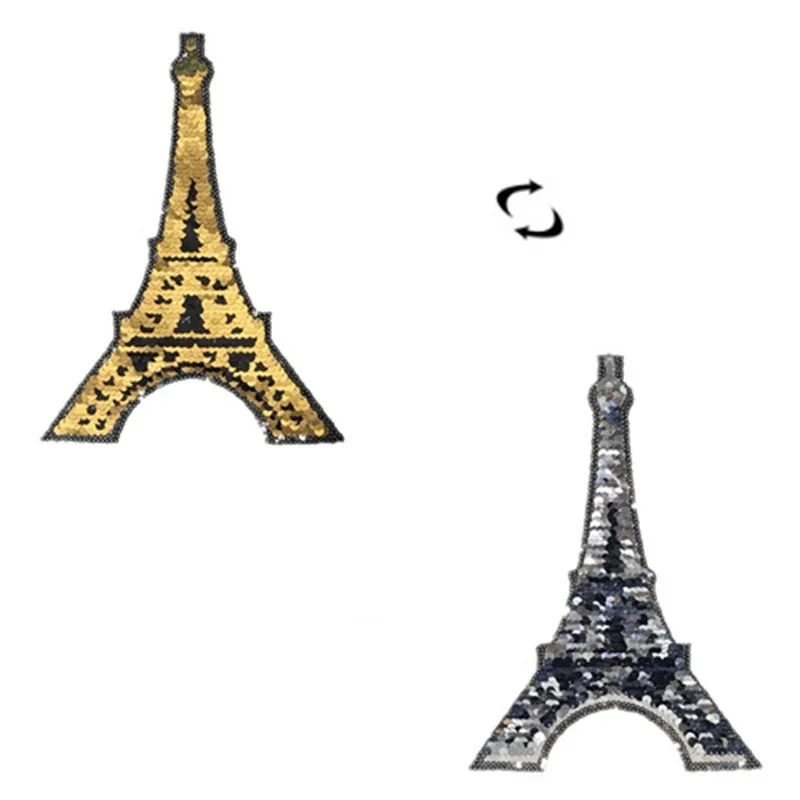 

T-shirt Girl Patch Tower flip double sided Patches for clothing Reversible change color sequins T shirt Stickers Patch Applique
