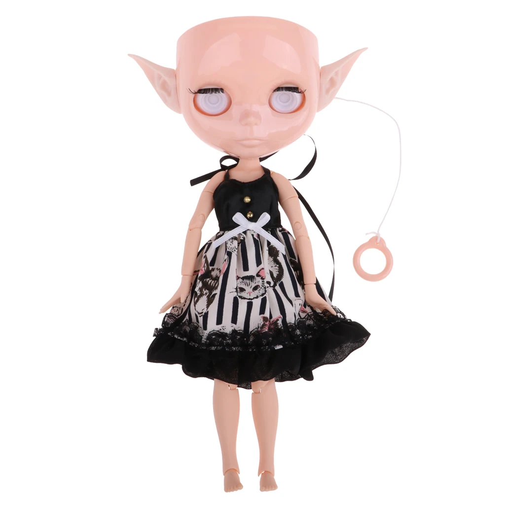 

20 Joints Doll Body + Faceplate Head + Ears + Eye Mechanism + Pull Ring + Clothes for 12inch RBL Neo Blythe Custom