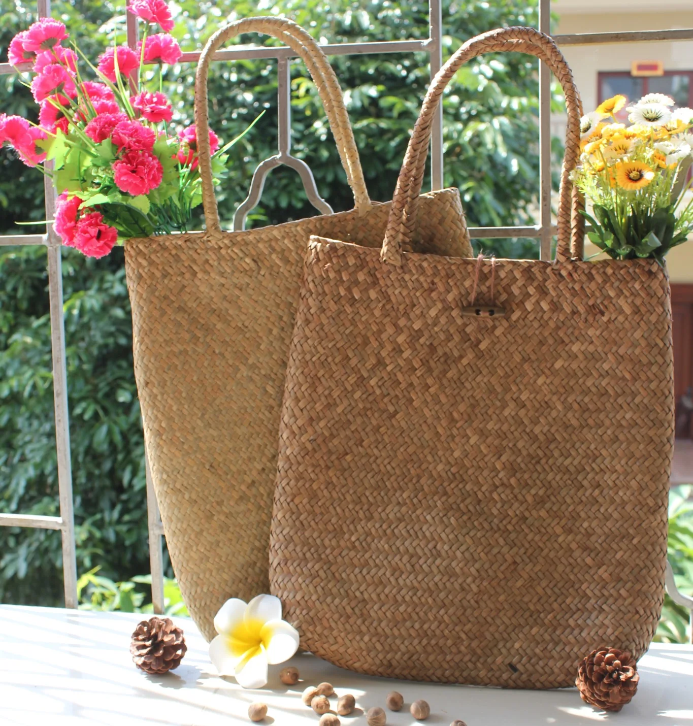 

2018 Lady Japan Style Handbag Summer Straw Knitted Shoulder Bag Woven Large Flower Basket Totes Fashion Casual Female Beach Bag
