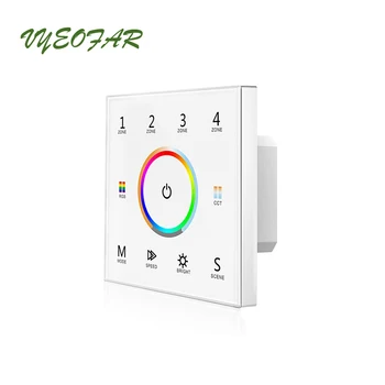 

Led RGB+CCT Strip Controller DMX master & 2.4GHz Dual Function 100V-240V Wall Mount Touch Panel 4 Zone RGBCCT Strip Controller