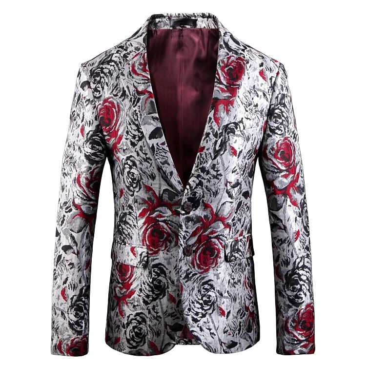 

2018 High Quality Jacquard Rose Floral Pattern Casual Blazer Hombre Men Terno Masculino Slim Fit Suit Jacket Homme Mariage