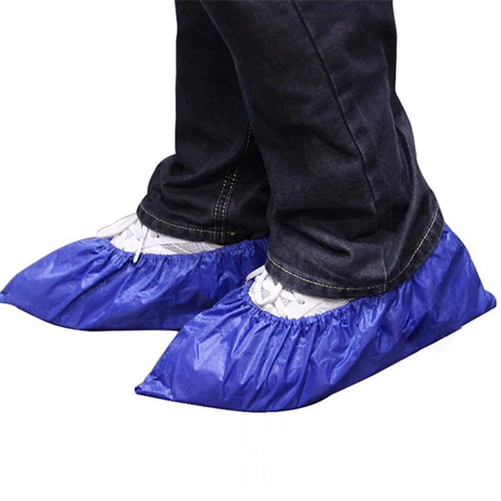 2Pairs Unisex Reusable Waterproof PVC Rain Shoe Covers Black Blue