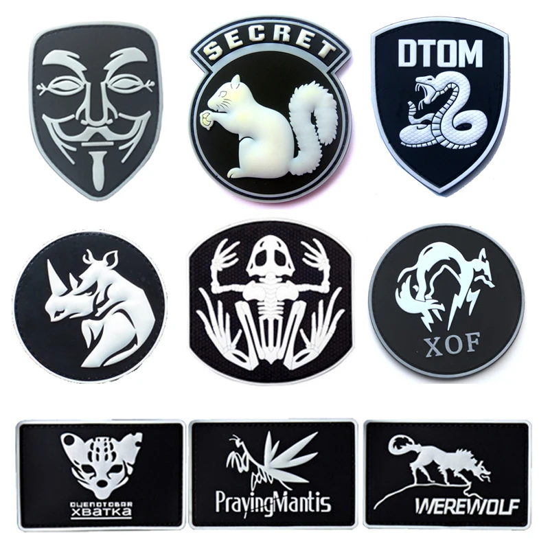 

3D Luminous PVC Patch White Glow In Dark Rubber Patches Military Hook Back Morale Patches Tactical Emblem Applique Combat Badges