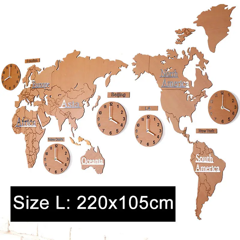 Деревянные настенные часы с картой мира, современный дизайн, Креативные 3D мировые часы-карта, настенные часы для дома, декоративные, для гостиной, большие часы - Цвет: brown-L