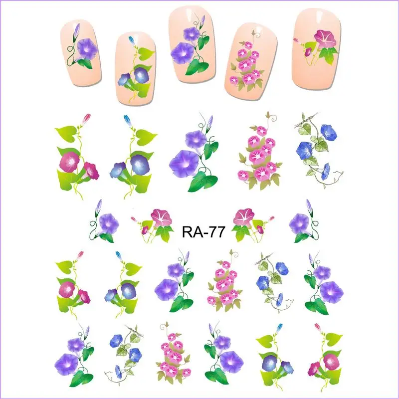 UPRETTEGO дизайн ногтей Красота вода наклейка слайдер цветок утренняя Глория фарбит лист лоза труба цветок RA73-78