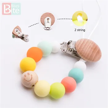

Bite Bites 1PC Handmade Pacifier Chain Baby Teether Eco-friendly Silicone Teething Pacifier Chain Wooden Clips Baby Product