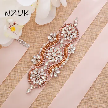 

Rhinestone Belt Crystal Wedding Bridal Belt Diamond Satin Ribbon Sash Rose Gold Belt For Wedding Accessories ZZY145RG