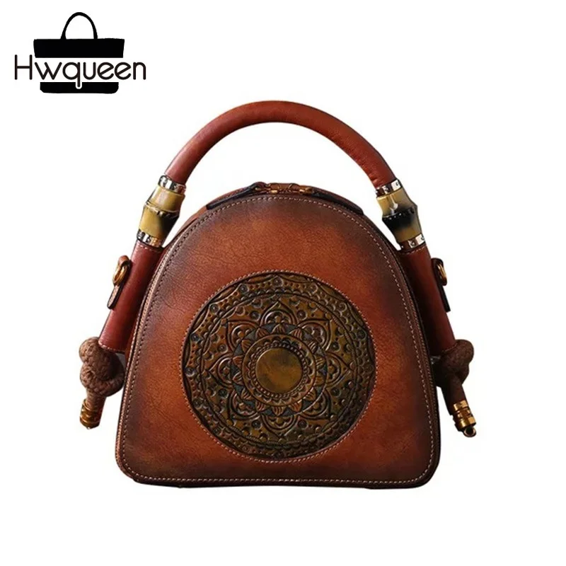 

Embossing Designer Genuine Leather Vintage Lady Small Handbag Zipper Closure Women Messenger Bag Female Crossbody Shoulder Bag