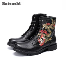 Batzuzhi Genuine Leather Ankle Motorcycle Men Boots Round Toe Totem Fashion Men Boots Botas Hombre, Runway, Party Short Boot Man metal decor luxury brand superstar runway men boots sapatos masculino design men ankle short booties western cowboy hommes boot