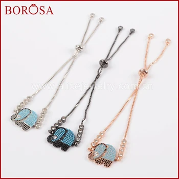 

BOROSA Handmade Elephant Charm Bracelet,CZ Micro Pave Blue Zircons Connector Box Chain Bracelet for Women Jewelry WX647