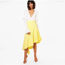 Лимонно-желтые Асимметричные атласные юбки для женщин на заказ Модные женские макси юбки длиной до чая Юбка Faldas на молнии