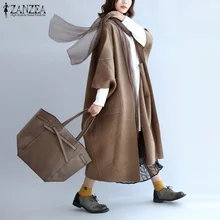 ZANZEA зимняя верхняя одежда больших размеров, женские длинные шерстяные пальто, Женский Тренч с v-образным вырезом, шерстяное пальто, осеннее пальто с длинным рукавом