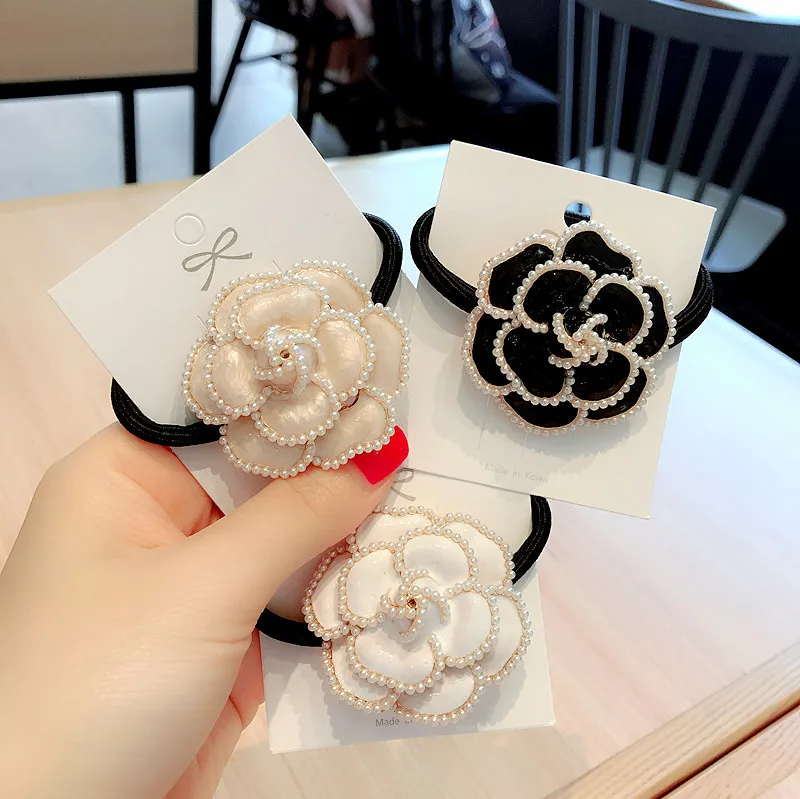 

Vintage High-grade Camellia Pearl Elastic Hair Bands Hair Ties Rope Fashion Head Ropes Band for Women Girls Jewelry Accessories
