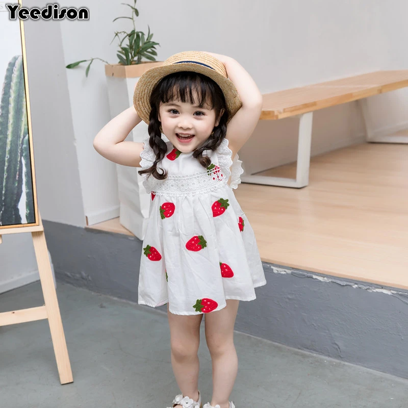 0-3Y Baby Girl Dress 2018 Infant Summer Embroidery Flower Strawberry Cotton Dress 1 Year First Birthday Newborn Party Dresses (1)