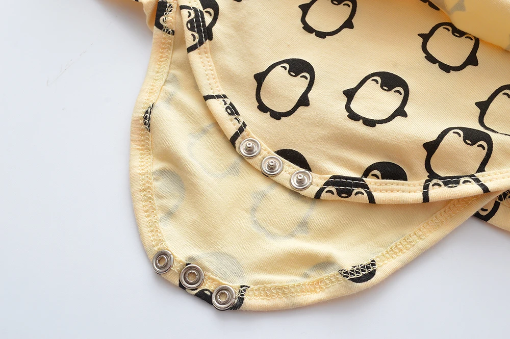 Комбинезон для новорожденных девочек с принтом пингвина, комбинезон с длинными рукавами, хлопковая одежда для маленьких девочек