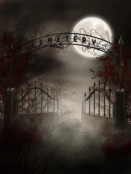 

Halloween Photo for Background Horror Night Garden Gate Full Moon Photophone Backdrops Vinyl Eco-Friendly Photography Backdrop
