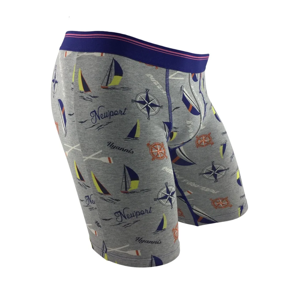 

Unique Charming Sailboat Print Men's Cotton Boxer Underwear Long Leg Underpants Breathable Boxer Shorts Calzoncillo Hombre Grey