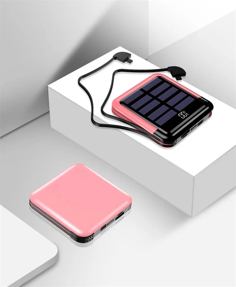 Портативное солнечное зарядное устройство с цифровым дисплеем, зарядное устройство на солнечной батарее, 10000 мА/ч, мини-зарядное устройство, usb type-C, кабель для телефона