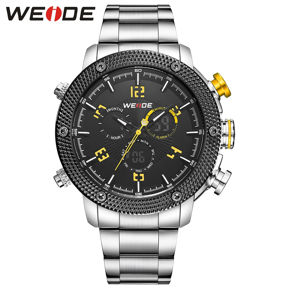 

2018 Original Fashion WEIDE Functional Sport Watch Men Yellow Dial Digital Quartz Watch LED Man Waterproof Wristwatch Mens Clock