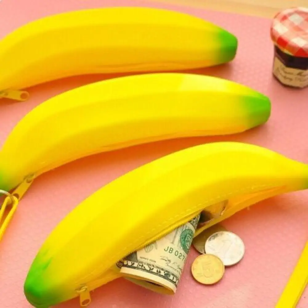 Новинка Kawaii, чехол-карандаш в форме банана, пенал-сумочка для монет, силиконовая Портативная сумка, школьные канцелярские принадлежности