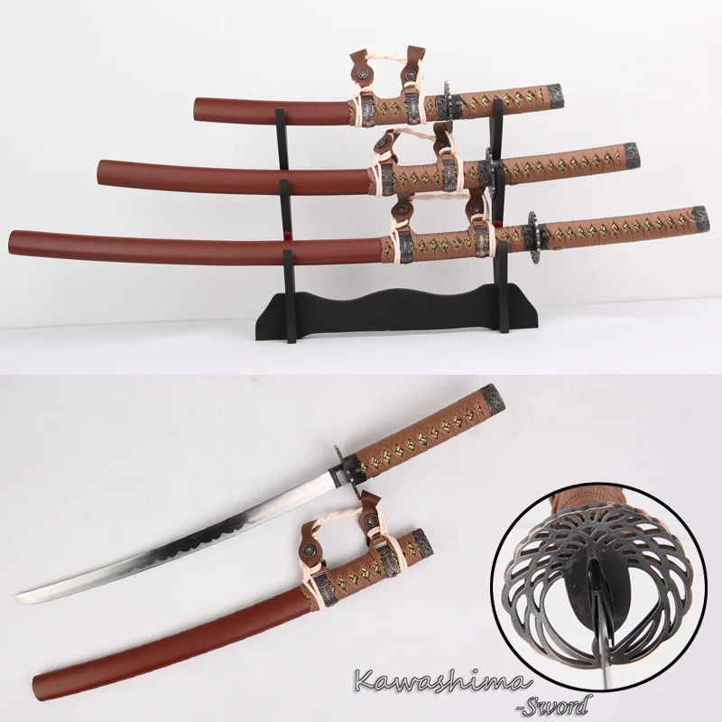 Antique Japanese Tachi Traditional Samurai Swords Real Steel Blade 3PCS