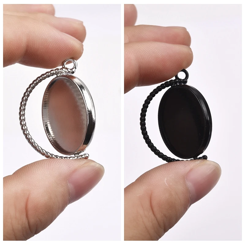 Zinc Alloy Rotatable Double Sided Round Pendant Cabochon Setting 25mm Bezel Plated (5)