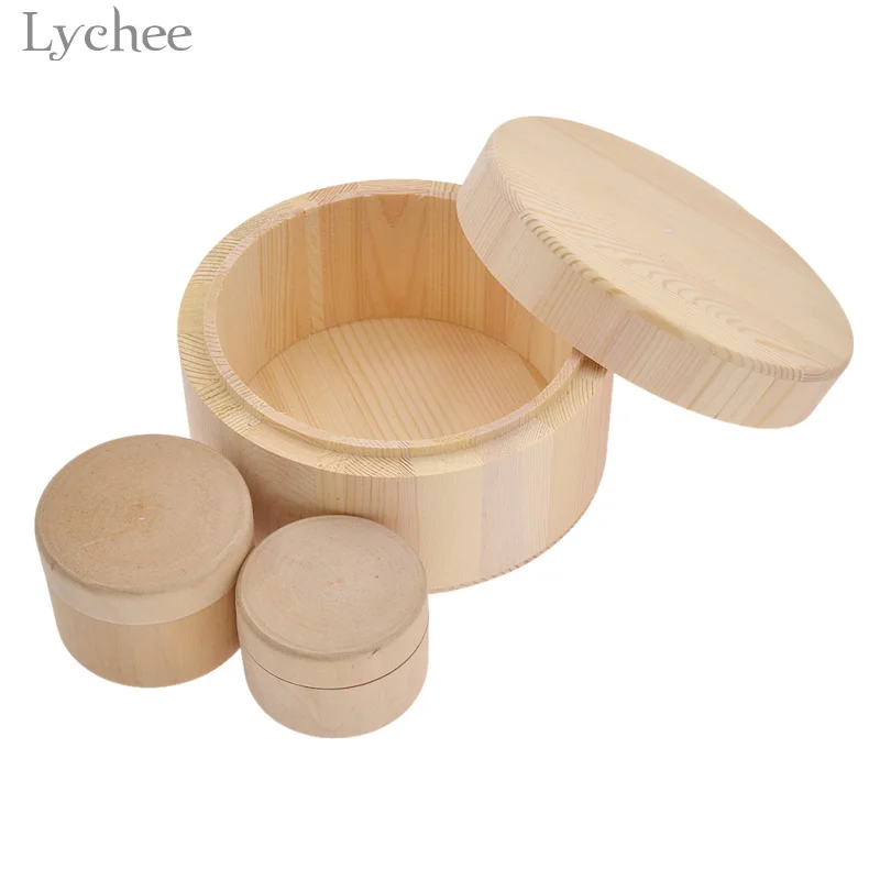 

Lychee 1pc Round Wooden Storage Box Ring Box Vintage Decorative Craft Jewelry Box Case Wedding Accessories