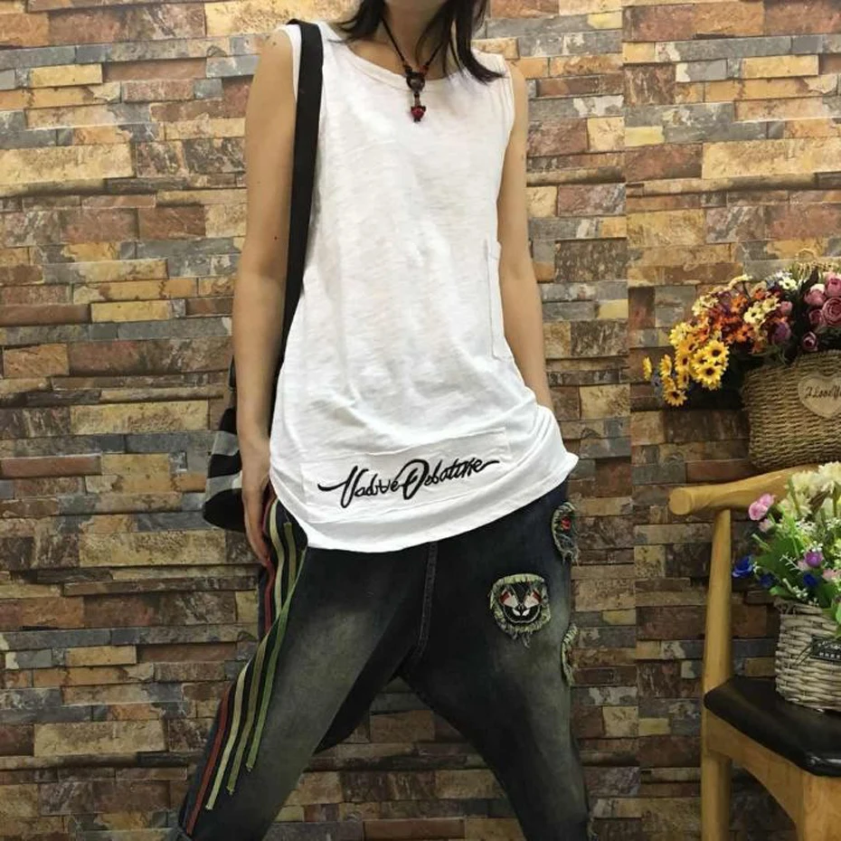 

Cotton Tees Tanks Tops T Shirt Long Sleeveless for Women Summer Letters Fashion Casual Sexy Loose Elegant White 80719
