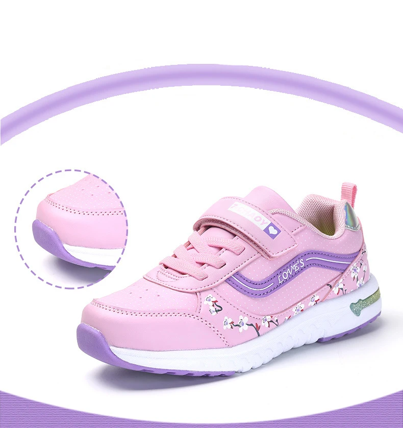 Детская спортивная обувь для девочек кроссовки весна осень Модная легкая дышащая детская кожаная обувь с принтом Повседневная обувь для
