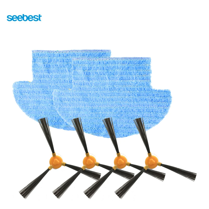 Goede Seebest D750 D730 D720 Robot Stofzuiger Onderdelen Side Borstel 4 stks plus Nat Droog Mop 2 stks voor vervanging