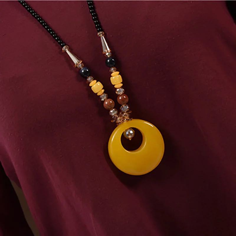 BOEYCJR PANGA-PANGA Wood Beads Necklace Long Chain Handmade Jewelry Resin Ethnic Vintage Pendant Necklace for Men or Women 2019 - Image 6