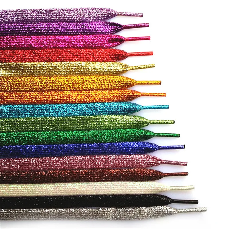 

Shoe laces Metallic Shiny gold shoelaces silver Flat Shoe laces for Multi Color shoelace Colorful shoe lacing