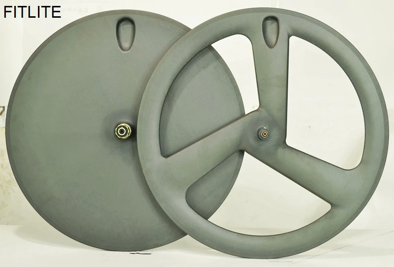 fixed gear carbon wheelset front tri spoke rear disc wheel road bicycle