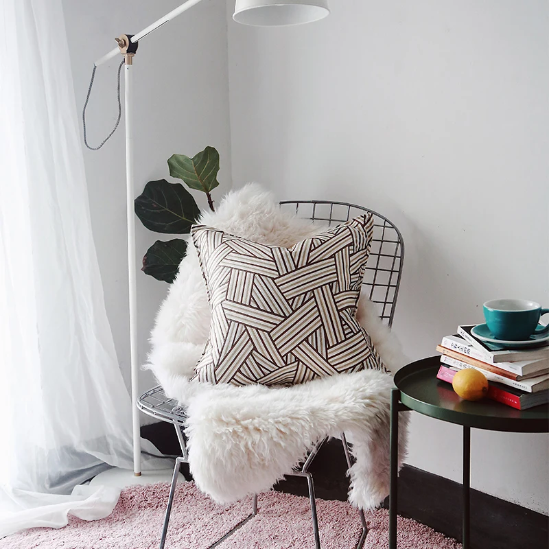 

Dobby Geometric Modern striped plaid decorative Nordic design Cushion blue back sofa bedding Lumbar Pillow Throw Pillow