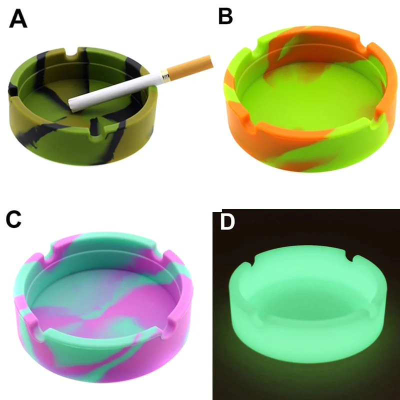 

Portable Durable Silicone Ashtray Soft Round Camouflage Luminous Fluorescent Ashtray ED-shipping