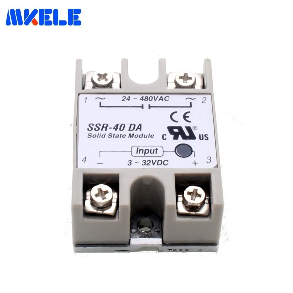 

Free Shipping Solid State Relay Module 24V-380V 40A 250V SSR-40DA 3-32V DC To AC SSR-40 DA SSR 40A Makerele CE Certificate