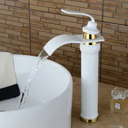 Смесители для умывальника белый и золотой хром отделка Смесители для ванной комнаты одной рукой Ванная комната высокий водопад Ванная