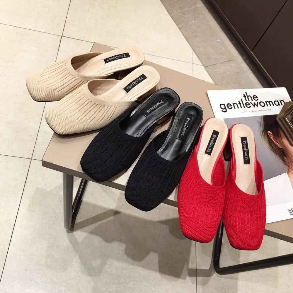 

Shoes Square heel Shallow Designer Slides Women's Slippers 2019 Socofy Med Luxury New Sliders Soft Fashion Mary Janes Rubber PU