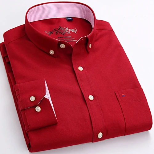 Новая Осенняя мужская оксфордская Повседневная рубашка с длинным рукавом, модный лоскутный воротник, на пуговицах, деловая Мужская рубашка с карманом - Цвет: 16